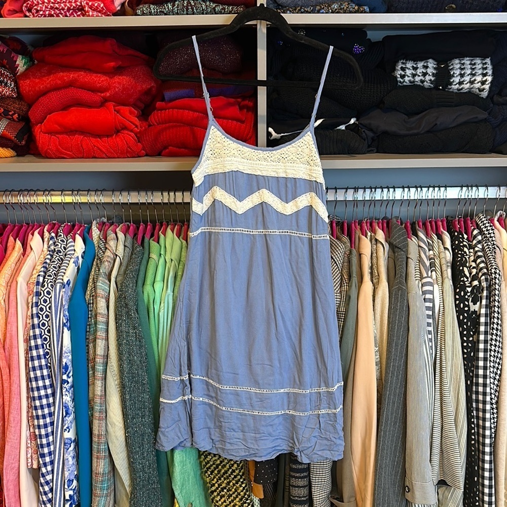 POL blue/white embroidery sleeveless adjustable straps dress size S NWOT